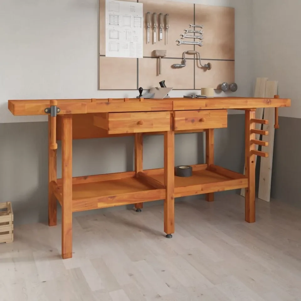 vidaXL vidaXL Arbeitstisch mit Schubladen und Schraubstöcken, 192 x 62 x 83 cm, Akazienholz