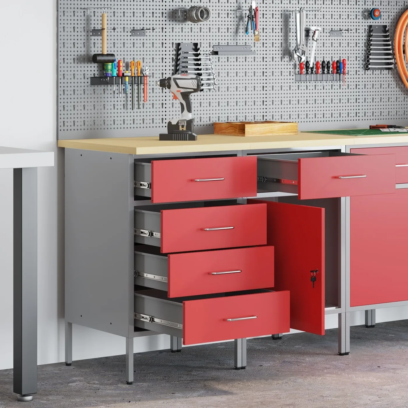 vidaXL Set mit 2 Stück, rot, stahlgrau, 25 mm Holzwerkstoff