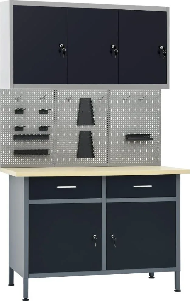 vidaXL Arbeitstisch mit drei Wandpaneelen und einem Schrank