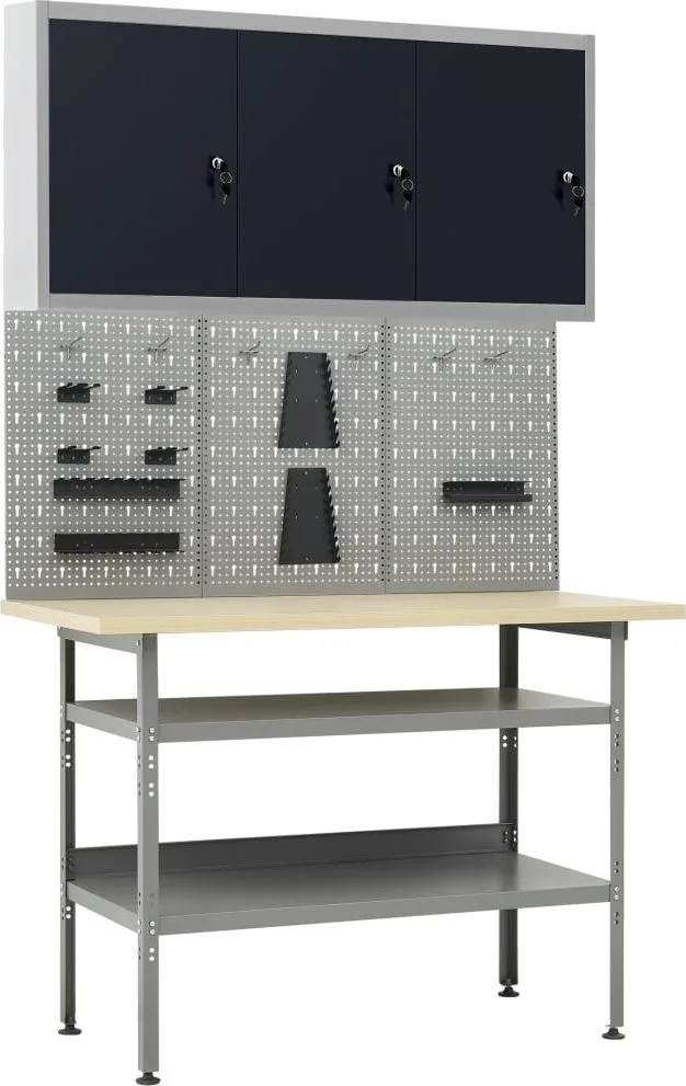 vidaXL Arbeitstisch mit drei Wandpaneelen und einem Schrank