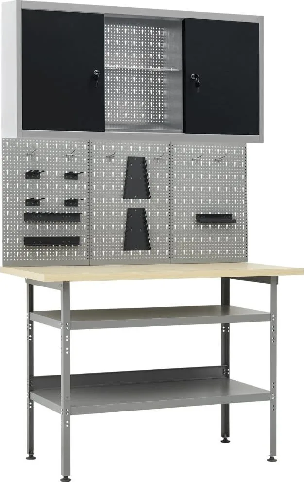 vidaXL VidaXL Arbeitstisch mit drei Wandpaneelen und einem Schrank