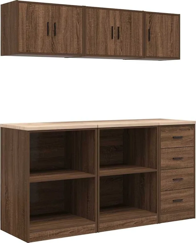 Garagenschränke, 6 Stück, Eiche braun, Leimholz