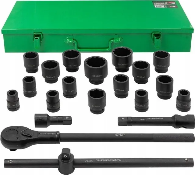 ROCKFORCE Schlagschraubenschlüssel / WMC ROCKFORCE Schlagschraubenschlüssel-Set, 21-teilig, 3/4", 12-kant, 17–50 mm