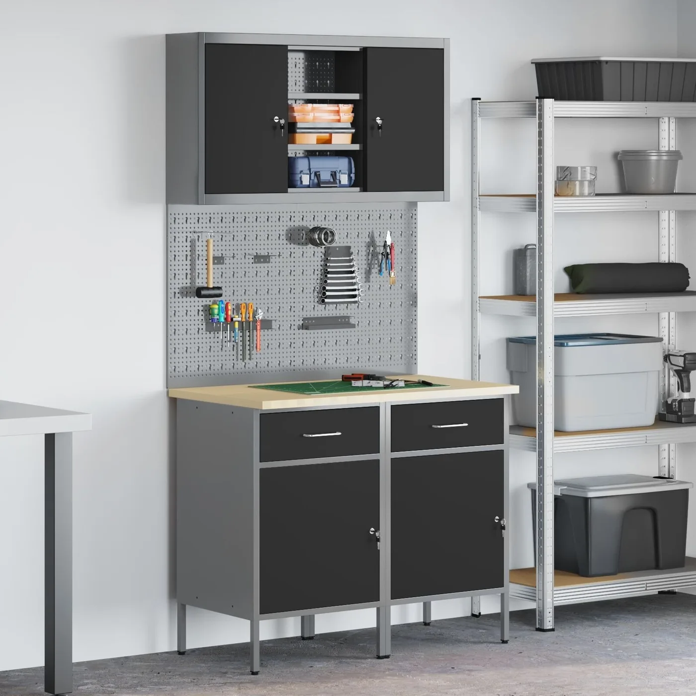 vidaXL Arbeitsschrankset, 5-teilig, Schwarz, Stahl, Standardausführung