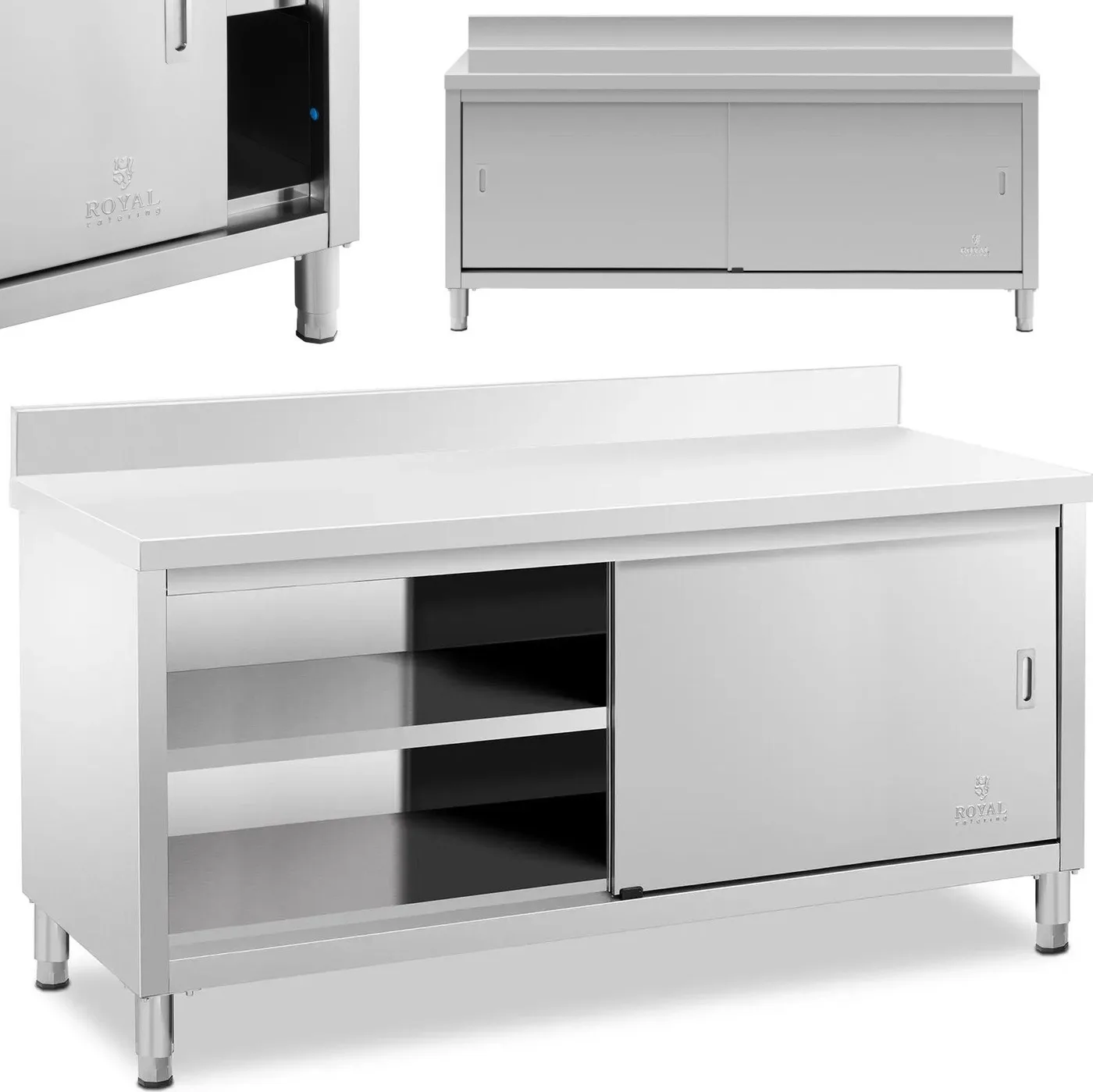 Royal Catering Wand-Arbeitstisch mit Unterschrank und Schiebetür 180 x 60 cm Wand-Arbeitstisch mit Unterschrank und