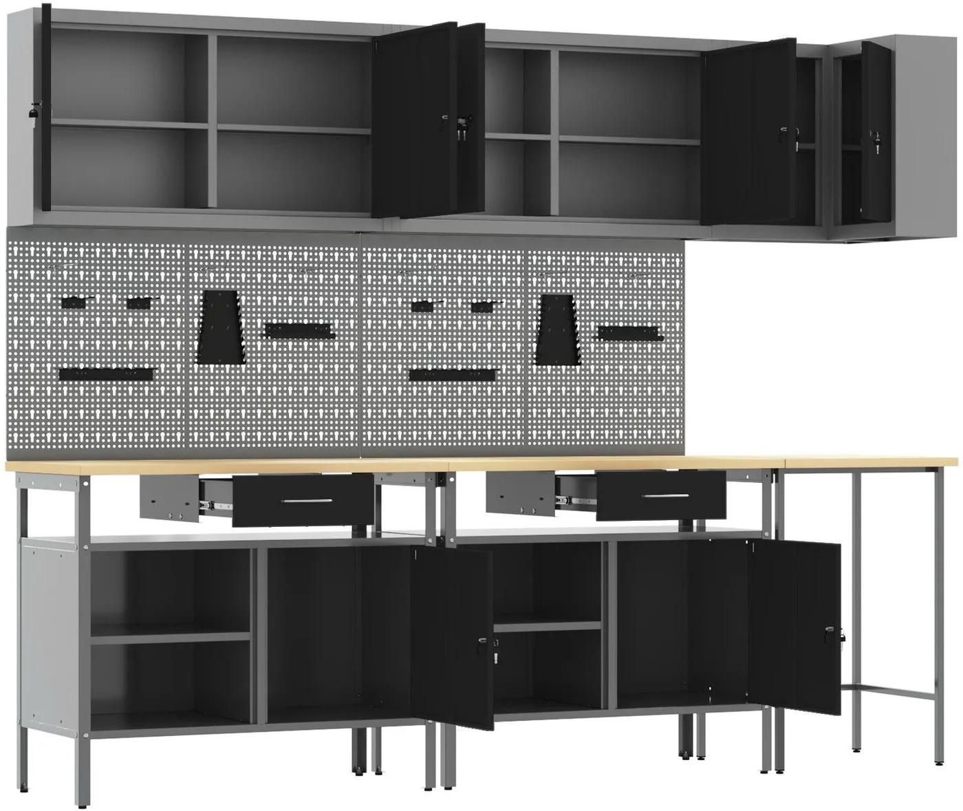vidaXL 10-teiliges Werkzeugaufbewahrungsset, schwarz, aus Holzwerkstoff und Metall