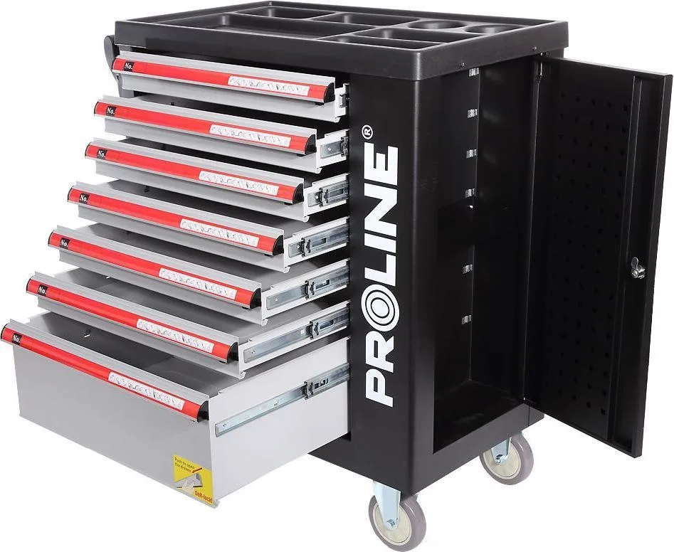 Pro-Line Werkzeugschrank mit 7 Schubladen, 79 x 49 x 101 cm, mit 211 Einlegeteilen, Pro-Line