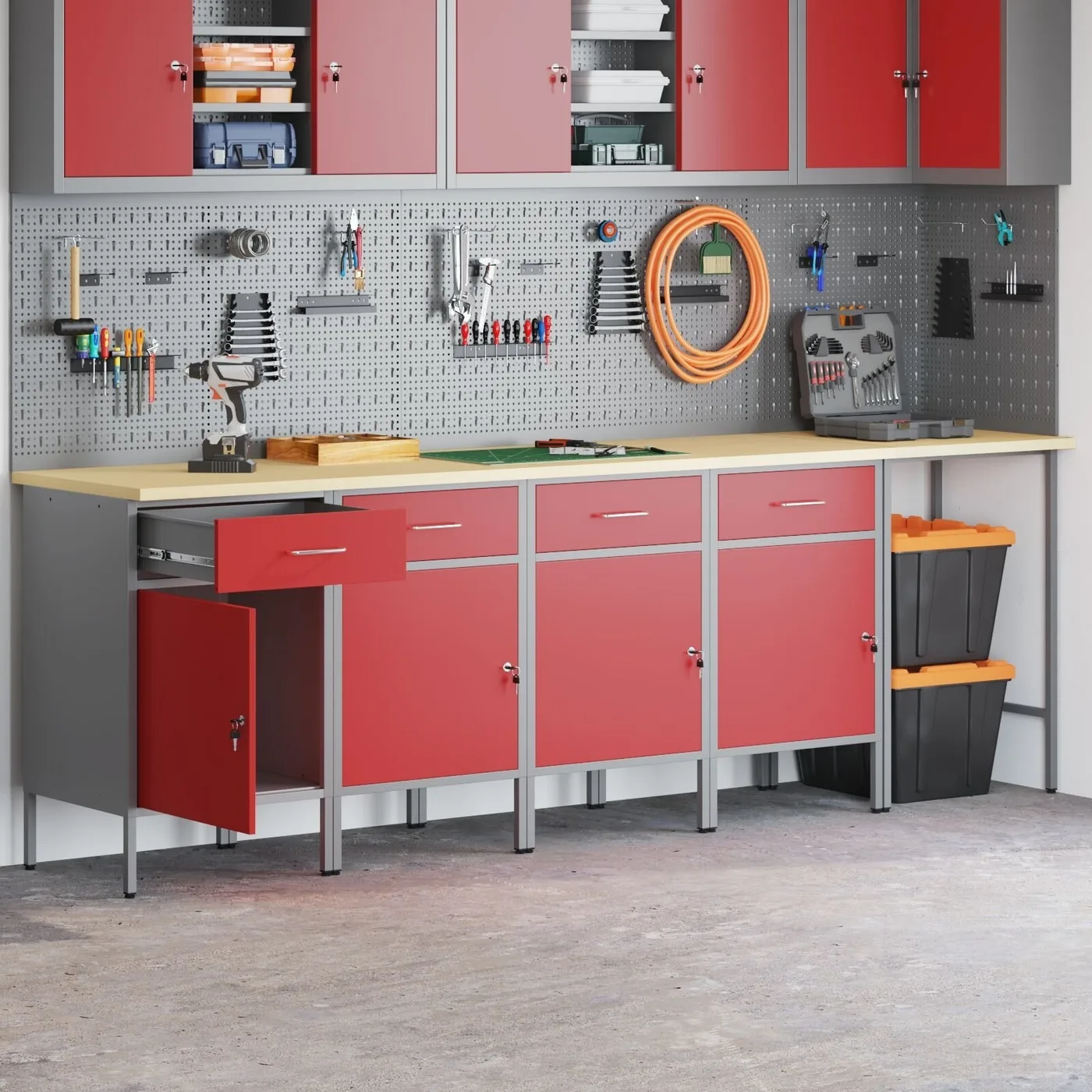 vidaXL Set mit 5 Stühlen, rot, Stahl, groß, höhenverstellbar