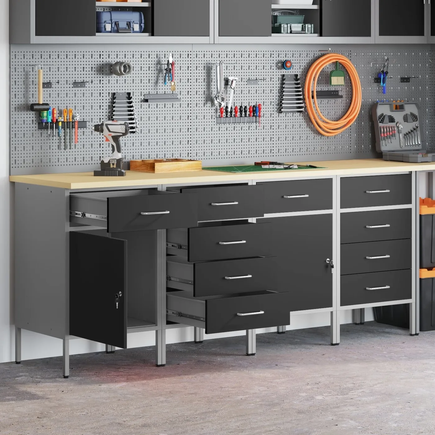 vidaXL   4er-Set, schwarz, Stahl, mittelgroß, höhenverstellbar
