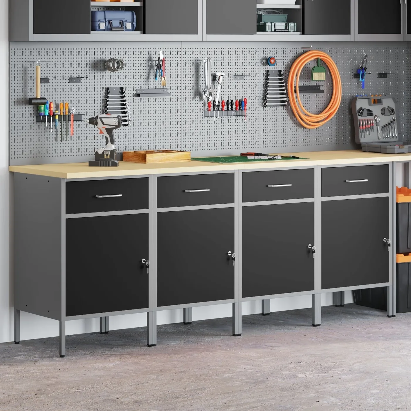 vidaXL Set 4 Schwarz, Stahlgrau, Holzwerkstoff Groß