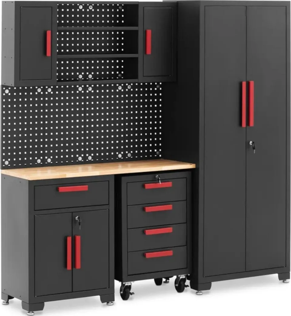 MSW Werkstattmöbel-Set: Schrank, Rollschrank, Lochwand