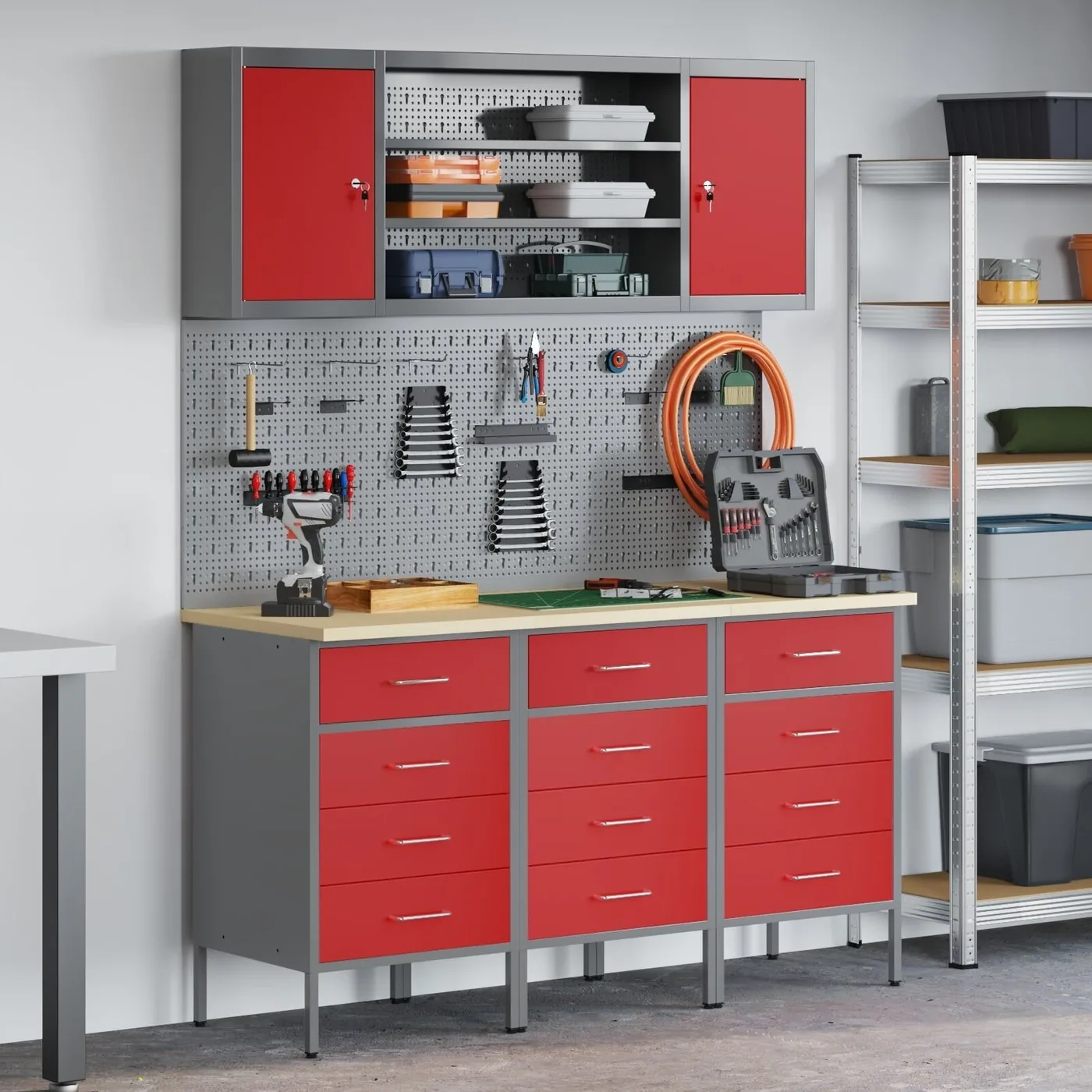 vidaXL Set mit 5 Stühlen, rot, Stahl, mittelgroß, höhenverstellbar