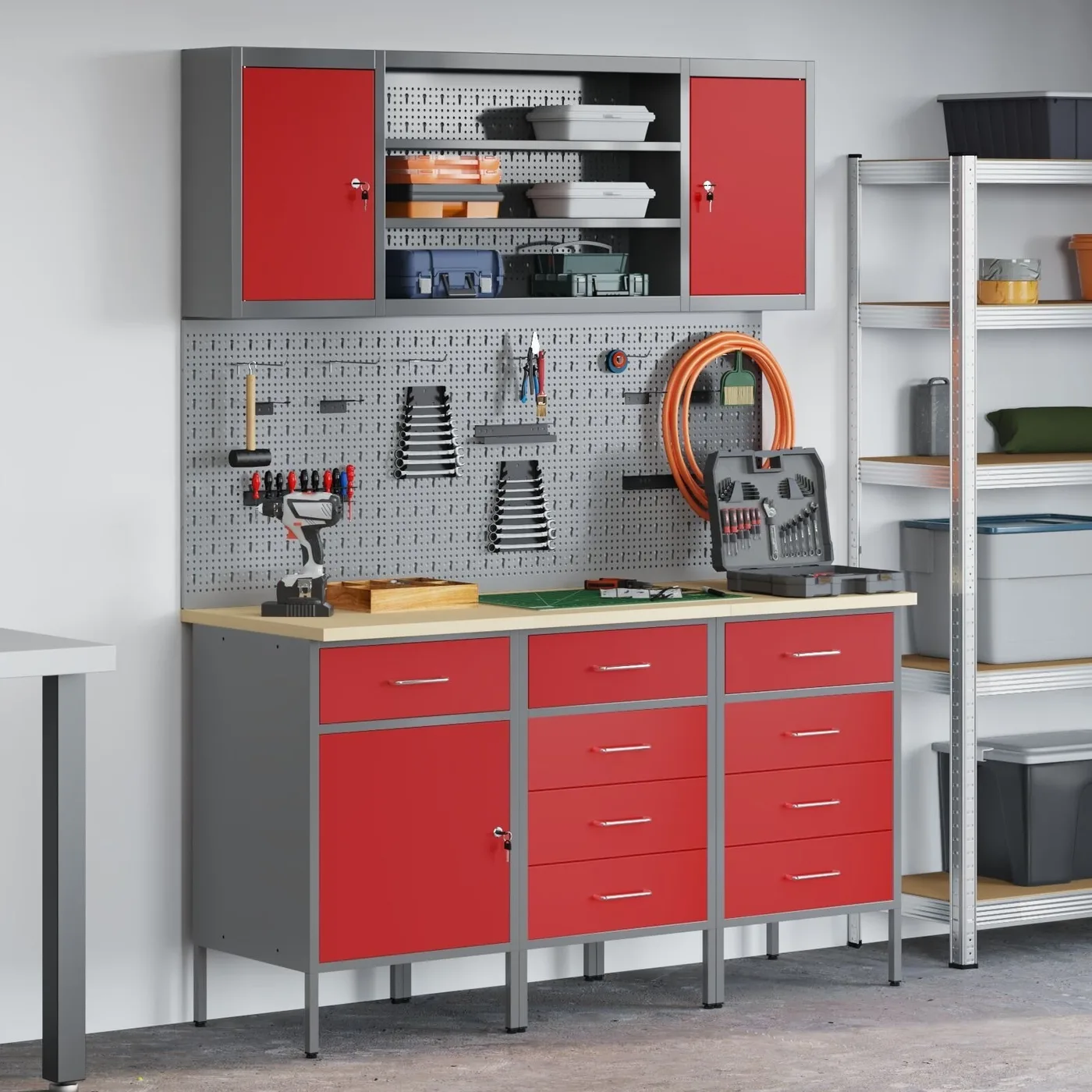vidaXL Set mit 5 roten Stahlbeinen, mittelhoch, höhenverstellbar