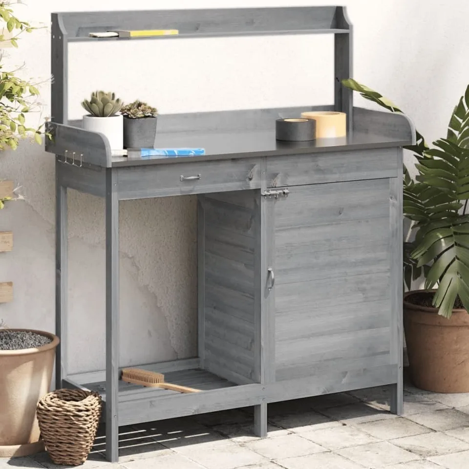 vidaXL Pflanztisch mit Schrank, grau, 110,5 x 45 x 124,5 cm