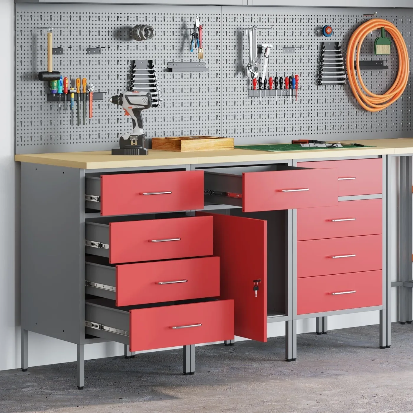 vidaXL Set mit 3 Stück, rot, stahlgrau, 25 mm Verbundholz, mittel