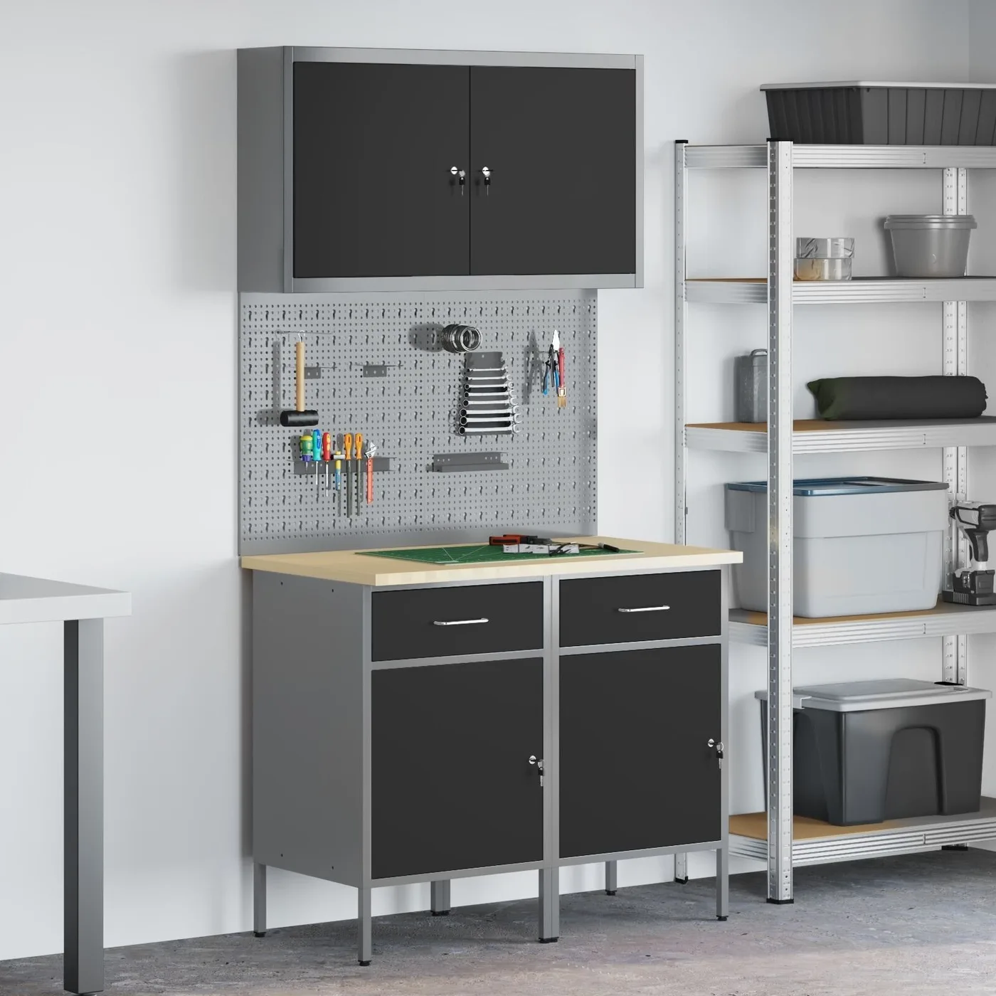 vidaXL Set 4 Schwarz, Stahlgrau, Verbundholz Mittel