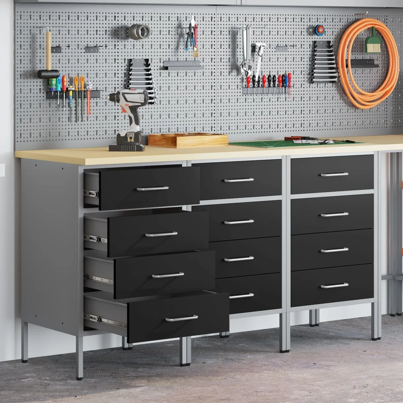 vidaXL 3er-Set Schwarz, Grau, Holzoptik