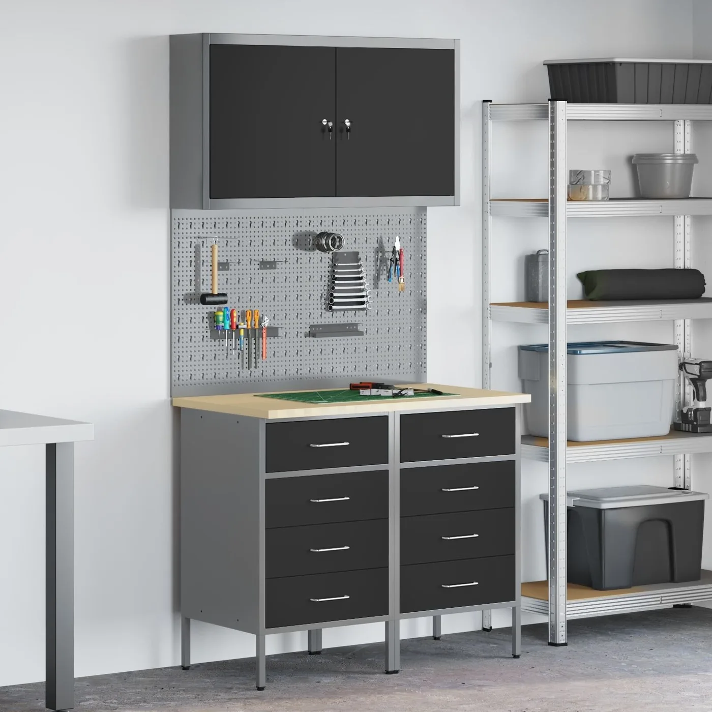 vidaXL Arbeitsschrankset, 4-teilig, schwarz, Stahl, groß