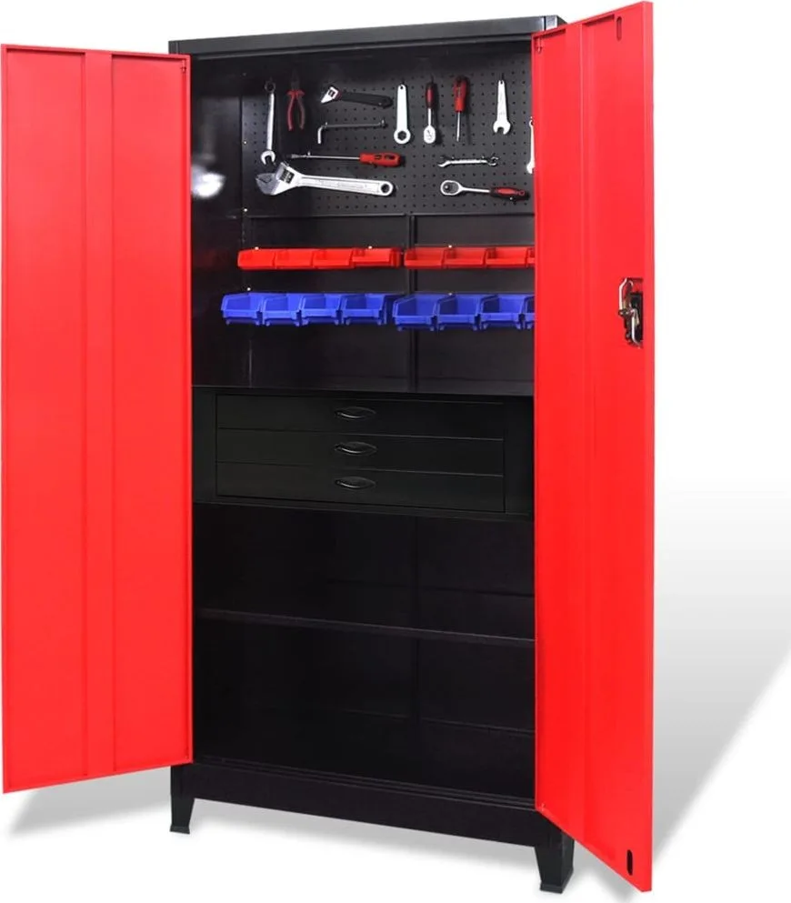 vidaXL Werkzeugschrank, Stahl, 90 x 40 x 180 cm, schwarz-rot