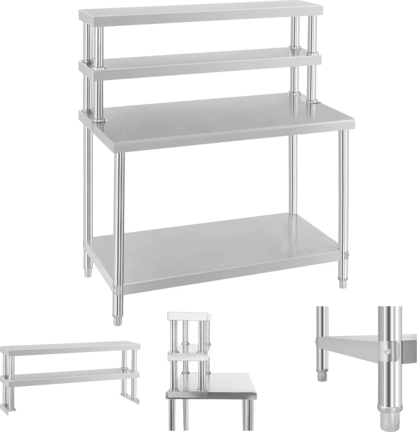 Royal Catering Edelstahl-Gastronomie-Arbeitstisch mit Aufsatz, 120 x 60 cm