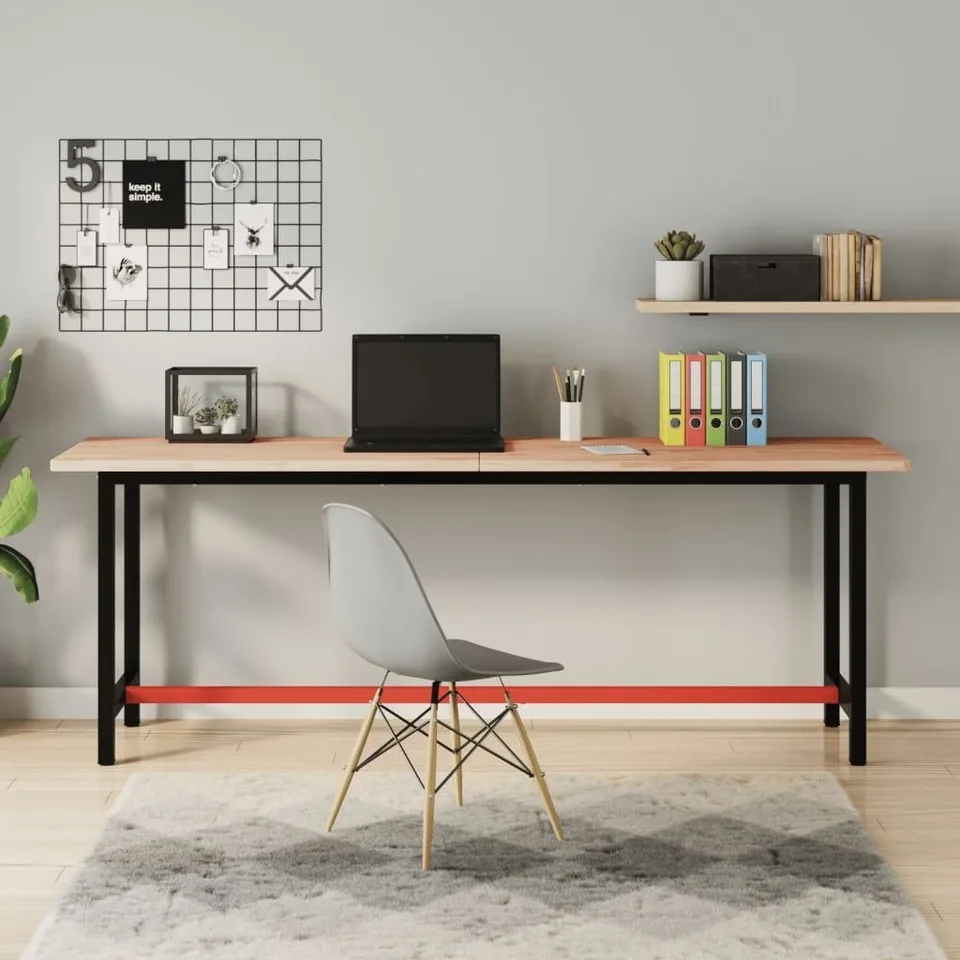 vidaXL Arbeitstisch, 200 x 55 x 81,5 cm, massives Buchenholz und Metall