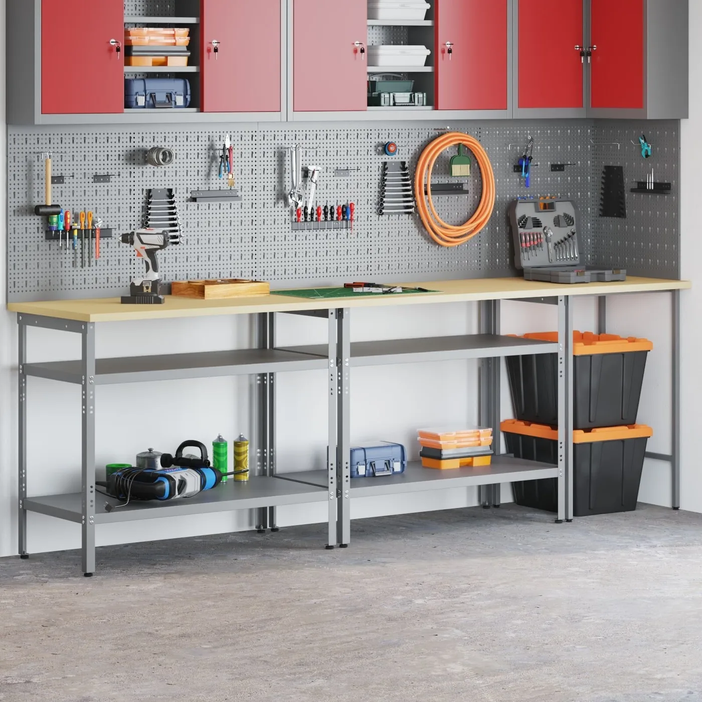 vidaXL 3er-Set, Stahlgrau, Holzwerkstoff, mittel