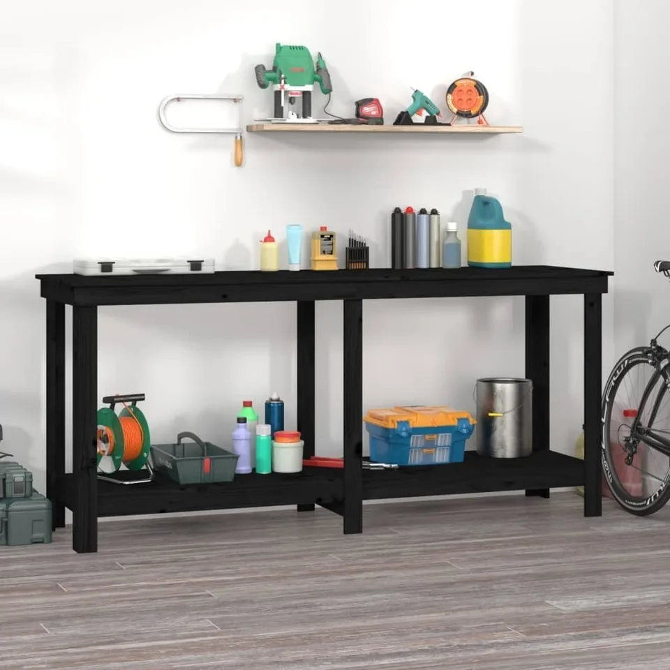 vidaXL vidaXL Arbeitstisch, schwarz, 180 x 50 x 80 cm, massives Kiefernholz