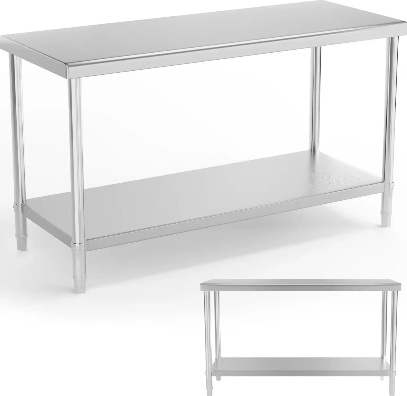 Royal Catering Arbeitsplatte aus Stahl mit Ablage, 150 x 60 cm, bis 230 kg