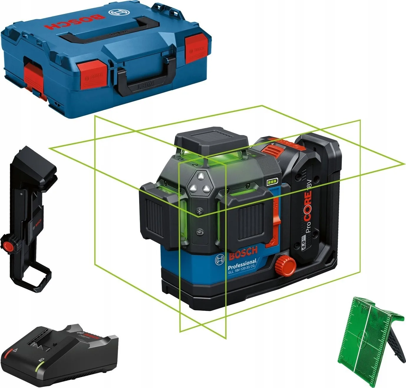 Bosch Kreuzlinienlaser GLL 18V-120-33 CG + 1x4,0 Ah, grün, 35 m