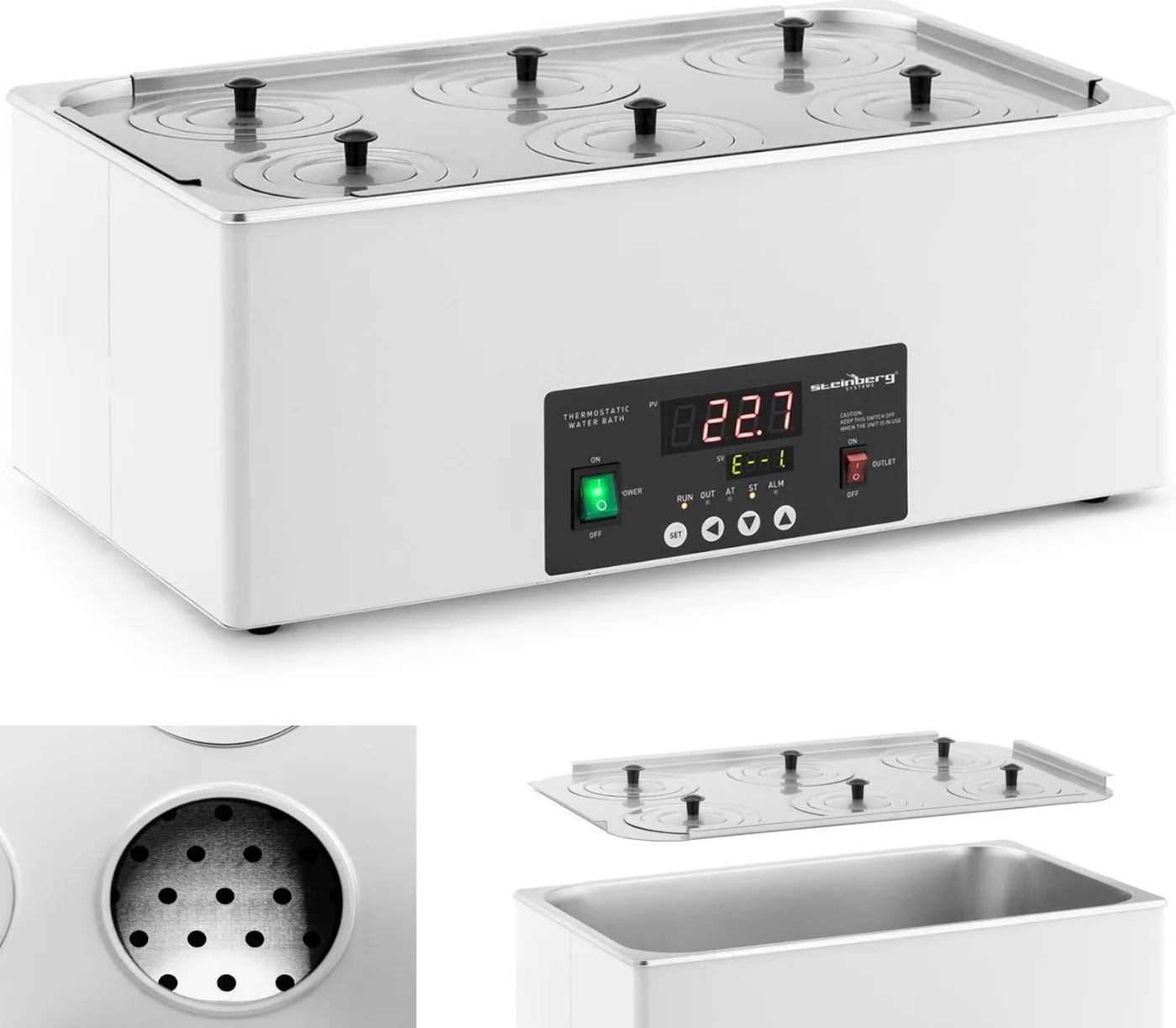 Steinberg Labor-Wasserbad, 6-fach, 5–100 °C, 22,5 l Labor-Wasserbad, 6-fach, 5–100 °C, 22,5 l