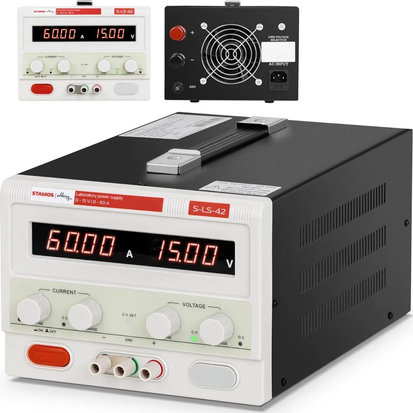Stamos Soldering Labor-Service-Netzteil 0–15 V, 0–60 A DC, 900 W, LED Labor-Service-Netzteil 0–15 V, 0–60 A DC, 9