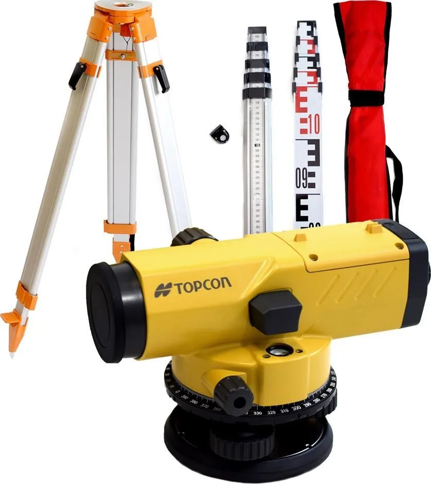 Topcon Optischer Nivelliergerät Topcon AT-B4A mit 5-m-Messlatte und Stativ