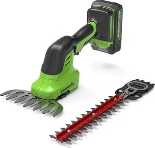 Greenworks 24 V Gras- und Heckenschere, Set mit Ladegerät + 2-Ah-Akku (G24SHTK2)