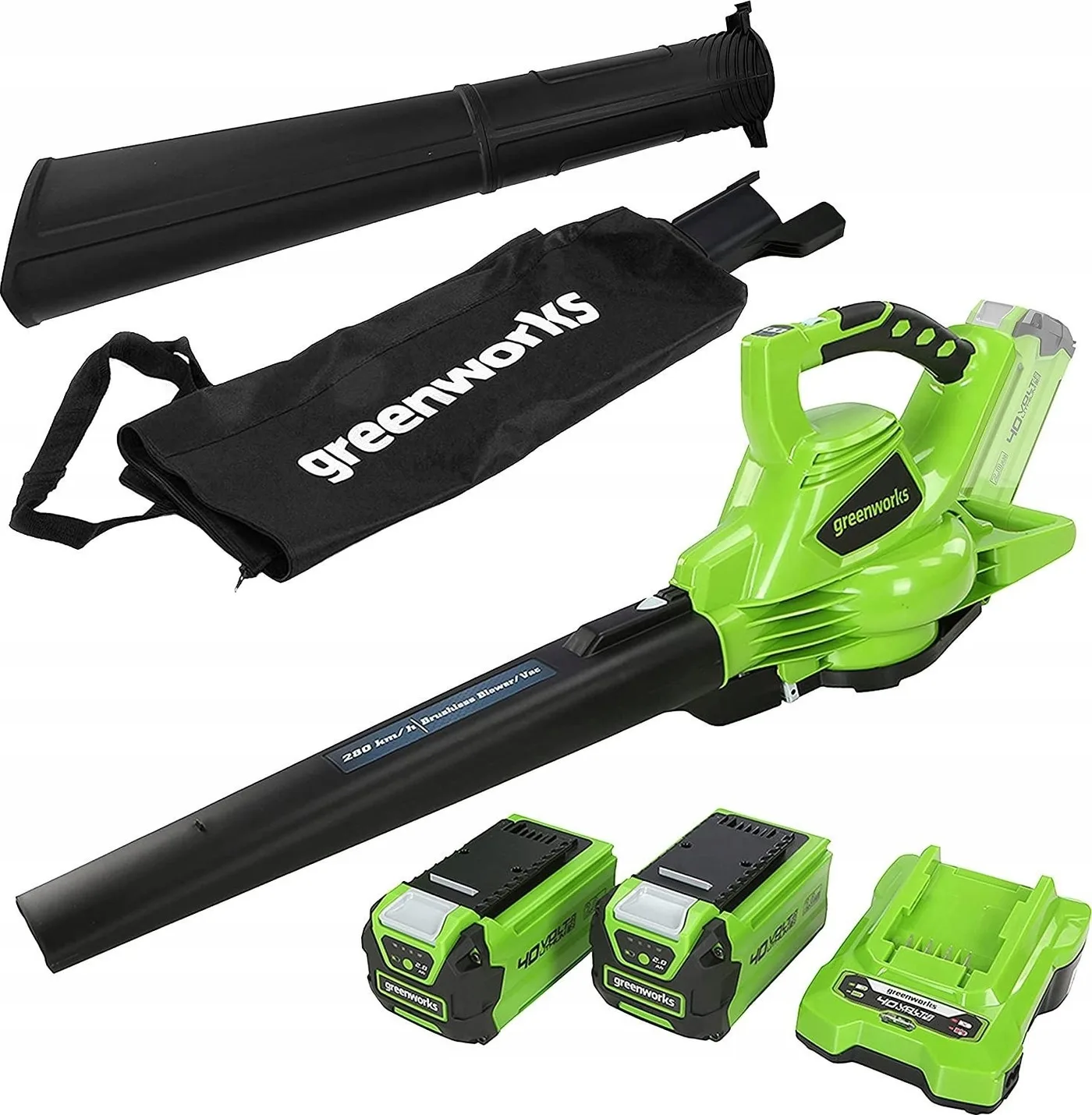 Greenworks 2x24 V Laubbläser/-sauger Greenworks GD24X2BVK4 Set mit Ladegerät + 2x 4-Ah-Akku (GR2405307UD)