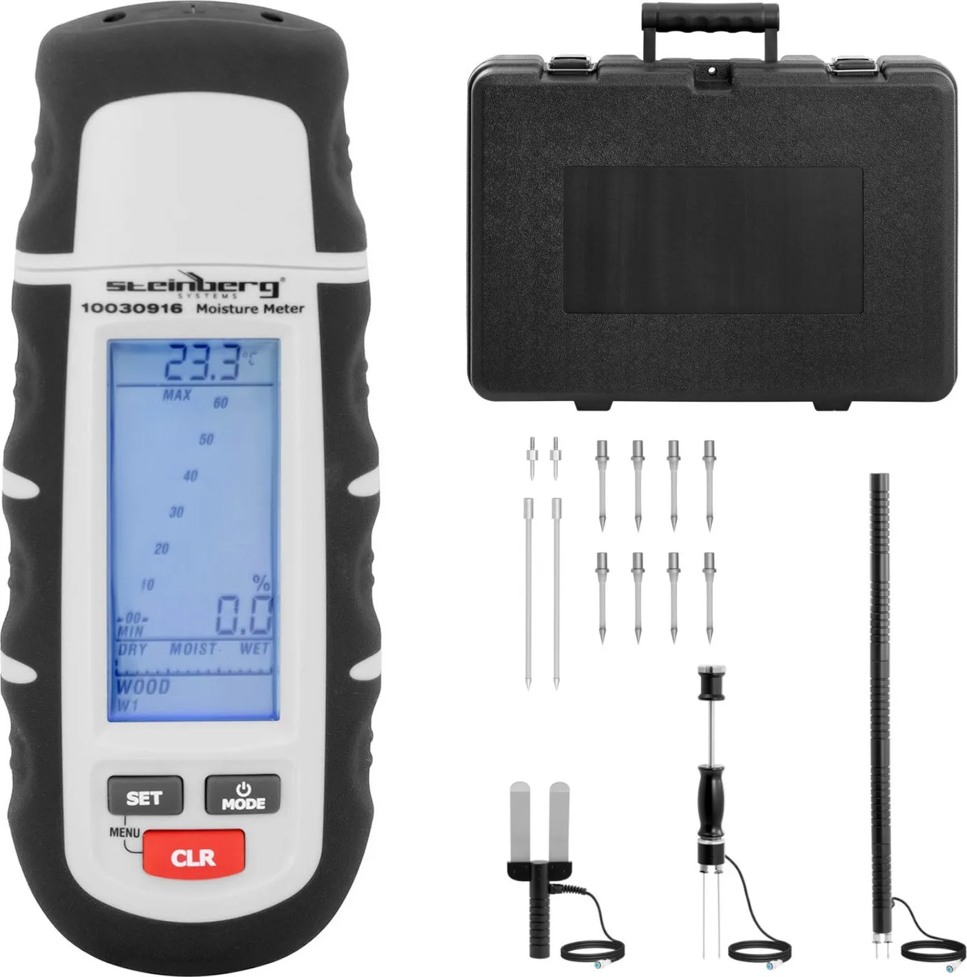 Steinberg Feuchtigkeitsmesser für Baumaterialien, LCD, 1–75 %, SET Feuchtigkeitsmesser