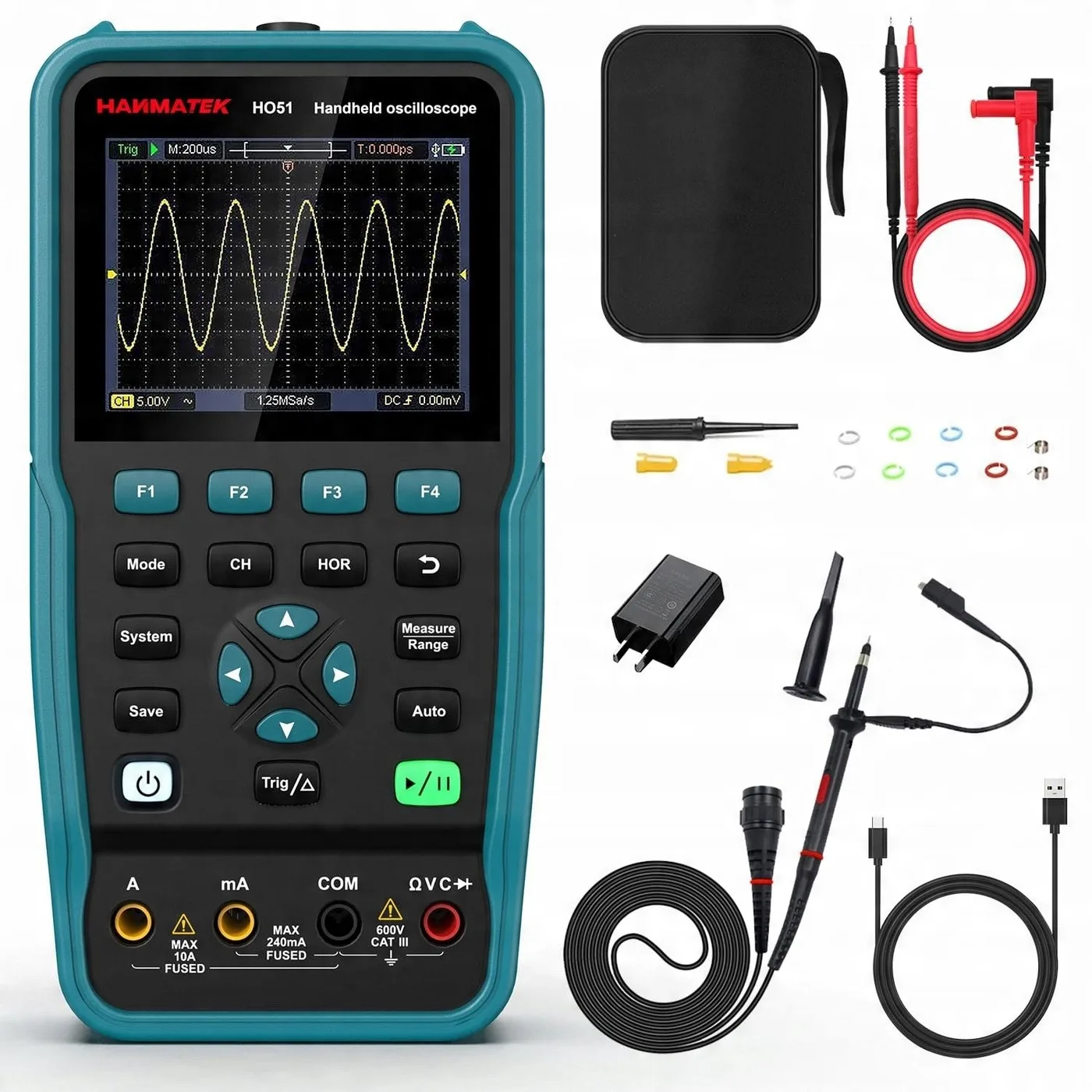 HANMATEK HO51 3-in-1-Oszilloskop mit 3,5-Zoll-TFT-Display, 50 MHz + 1 Kanal