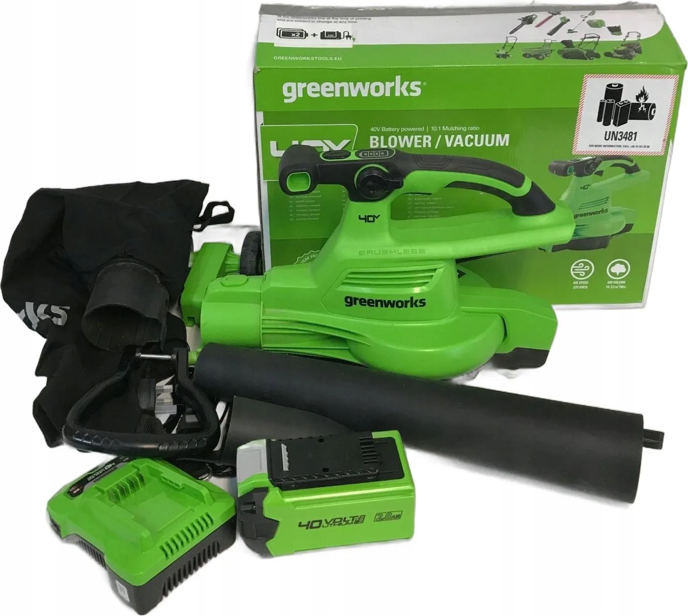 Greenworks 40 V Laubbläser/-sauger Greenworks GD40BVIIK2x Set mit Ladegerät + 2 Akkus à 2 Ah