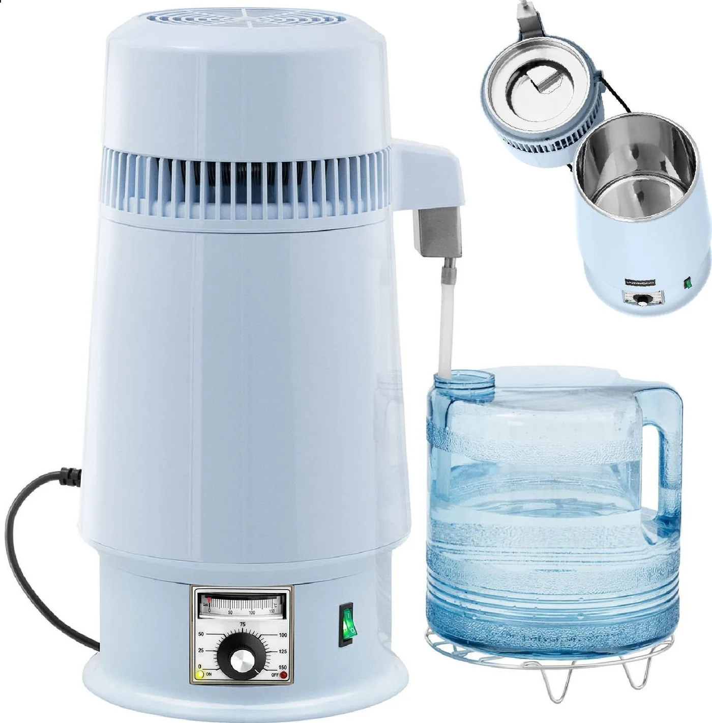 Uniprodo Wasserdestilliergerät mit Temperaturregelung + 4-Liter-Kunststoffkanne Wasserdestilliergerät mit Temperaturregelung