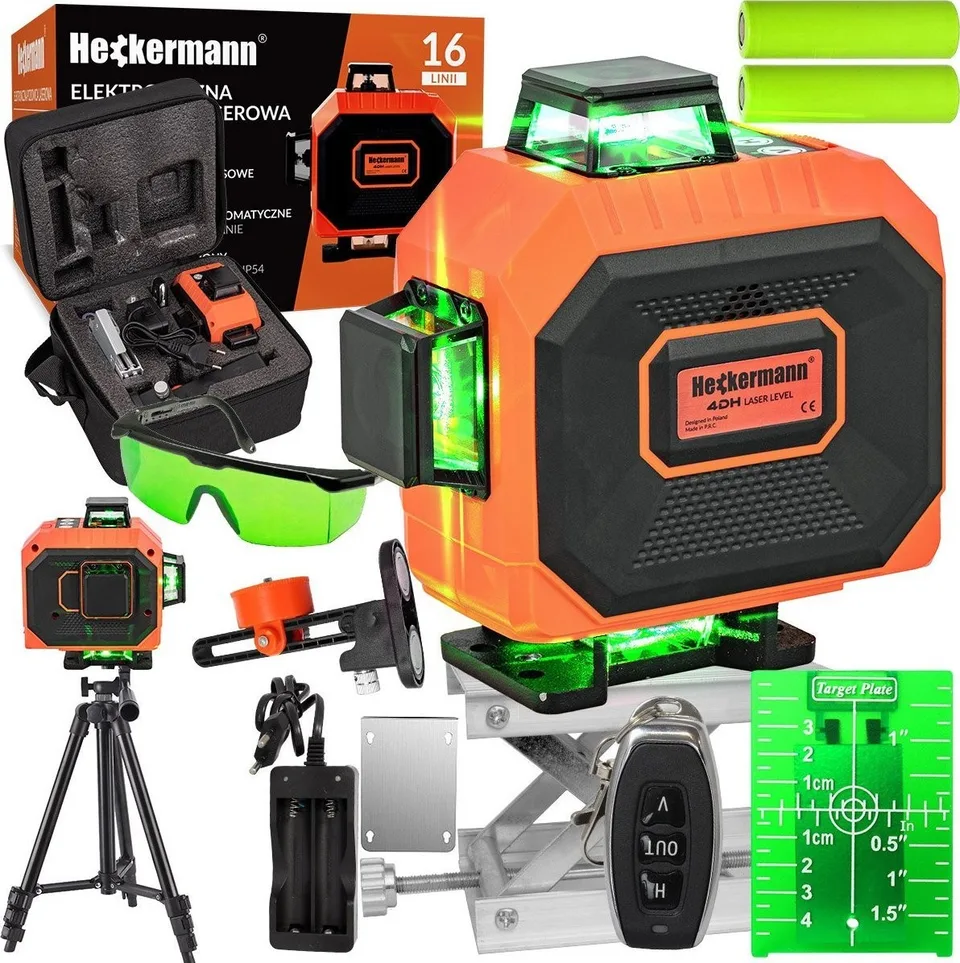 Heckermann Laser-Wasserwaage-Set Heckermann 16 Linien 4DH NEU + Stativ + Schutzbrille + Zielscheibe