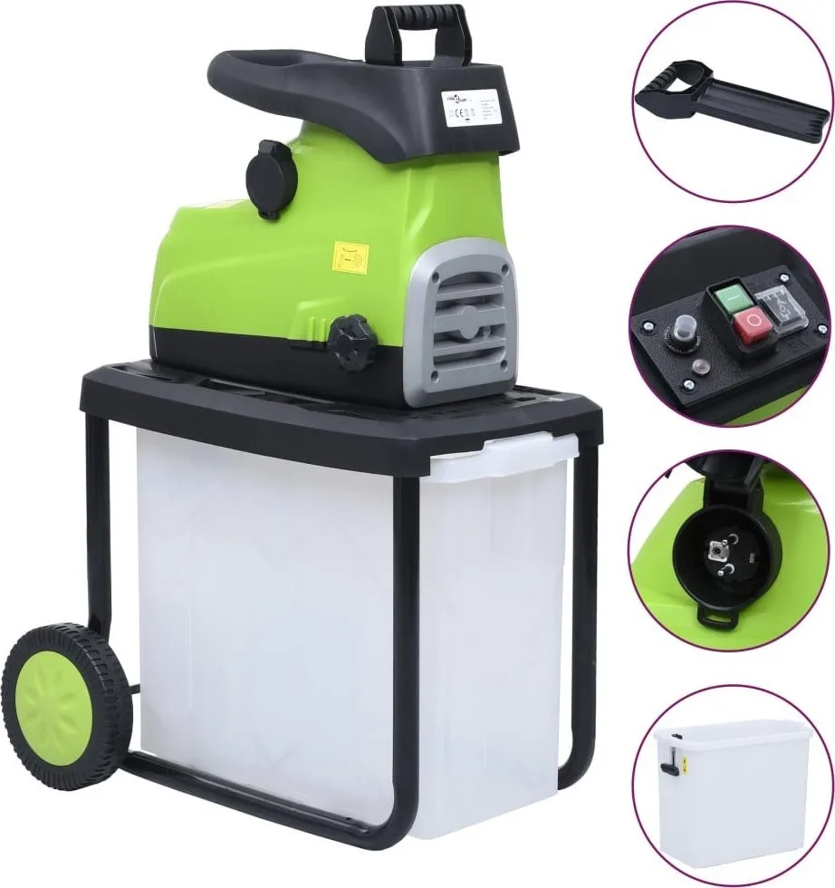 vidaXL Elektrischer Gartenhäcksler mit Auffangbehälter, 2800 W
