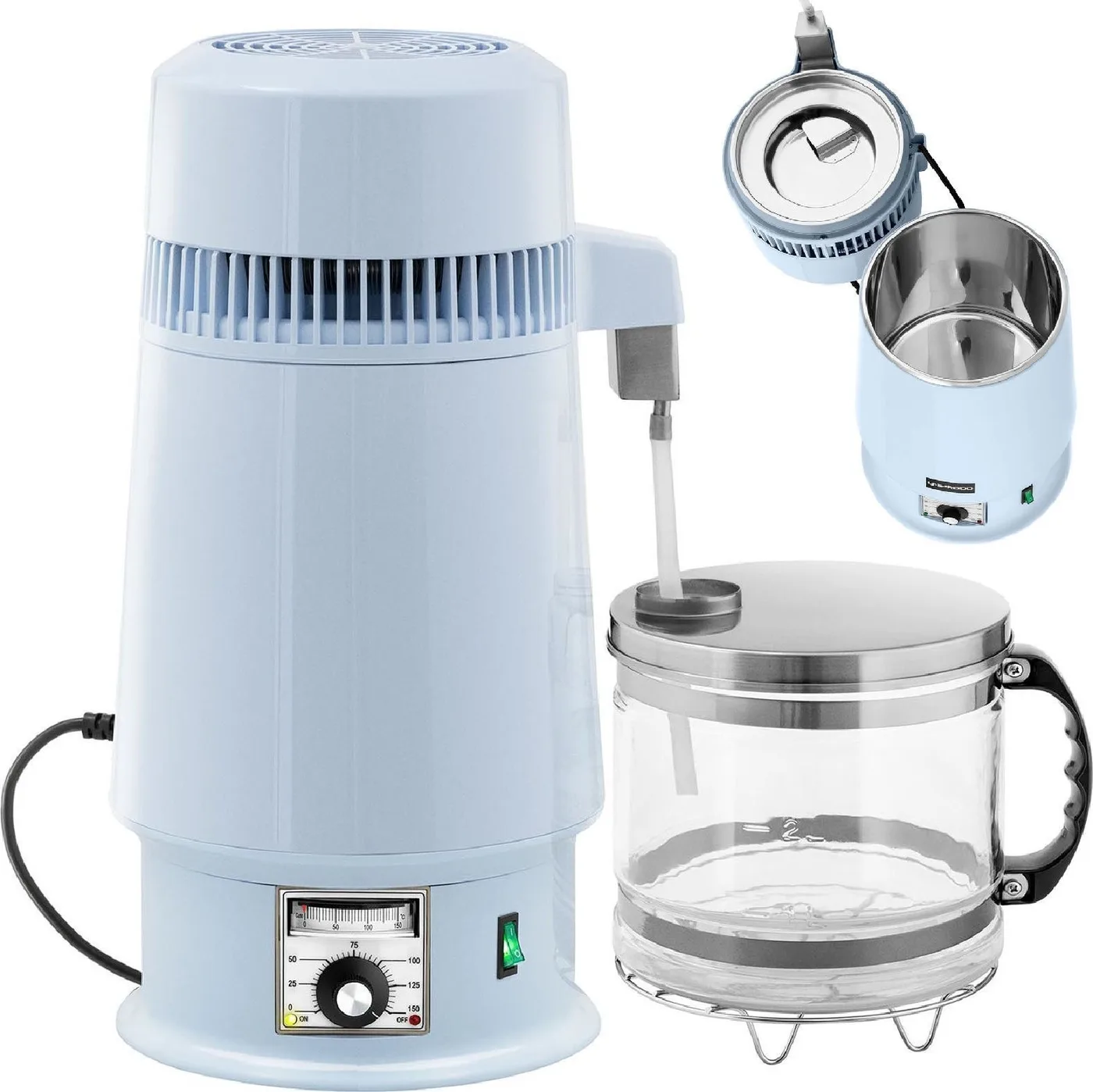 Uniprodo Wasserdestilliergerät mit Temperaturregelung + Glaskanne 4 l Wasserdestilliergerät mit Temperaturregelung