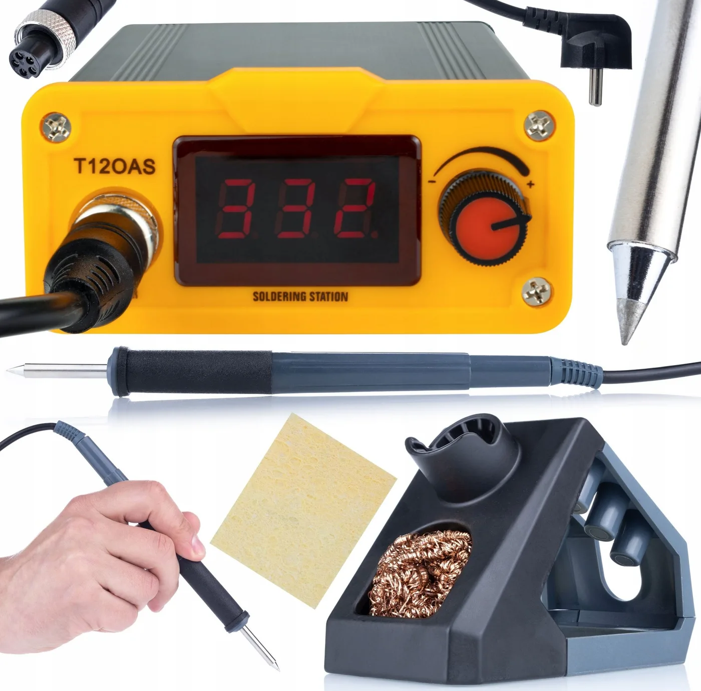 Rosfix Lötstation für T12-Spitzen mit integriertem Heizelement + 2x BC4 D24-Spitzen + Unterlage