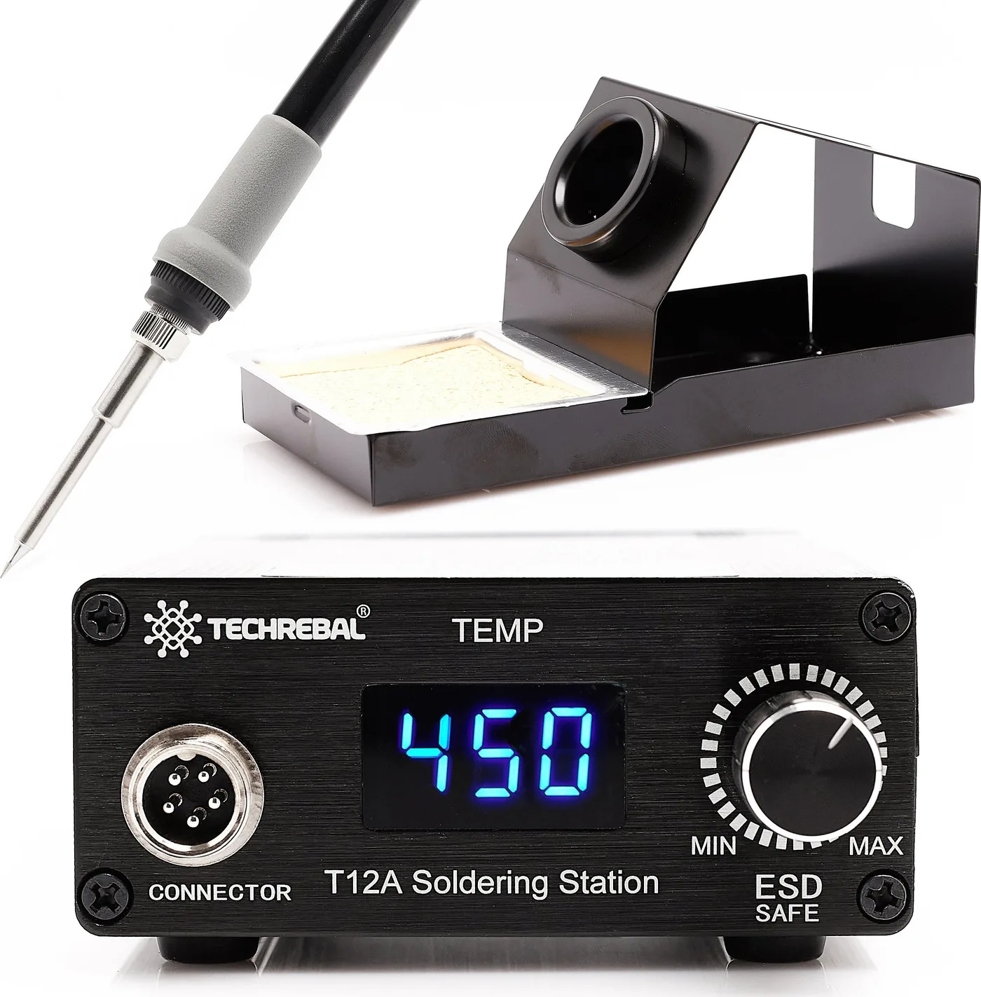 Set: Techrebal T12 75-W-Lötstation mit 3 Lötspitzen + Zubehör