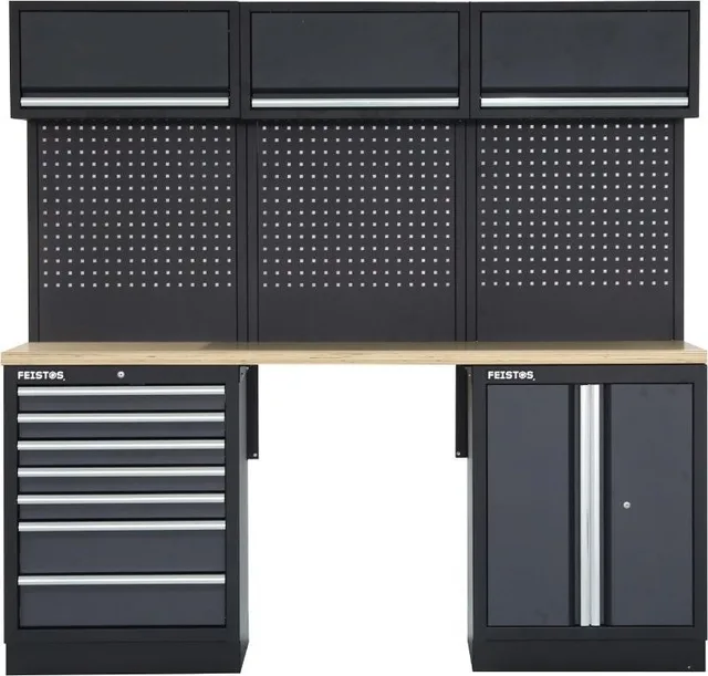 Costway Feistos Werkstattausstattung Werkzeugschrank Apollo 8 inklusive Lochwand Grau/Schwarz 204 x 46 x 200 cm