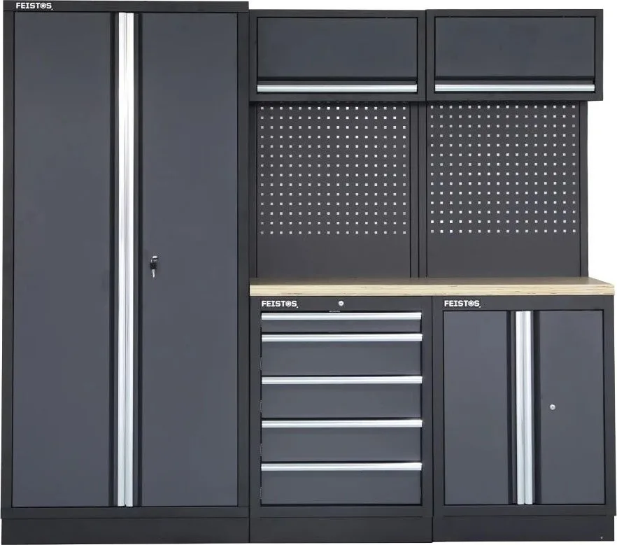 Costway Feistos Werkstattausstattung Werkzeugschrank Apollo 1 inklusive Lochwand Grau/Schwarz 228 x 46 x 200 cm