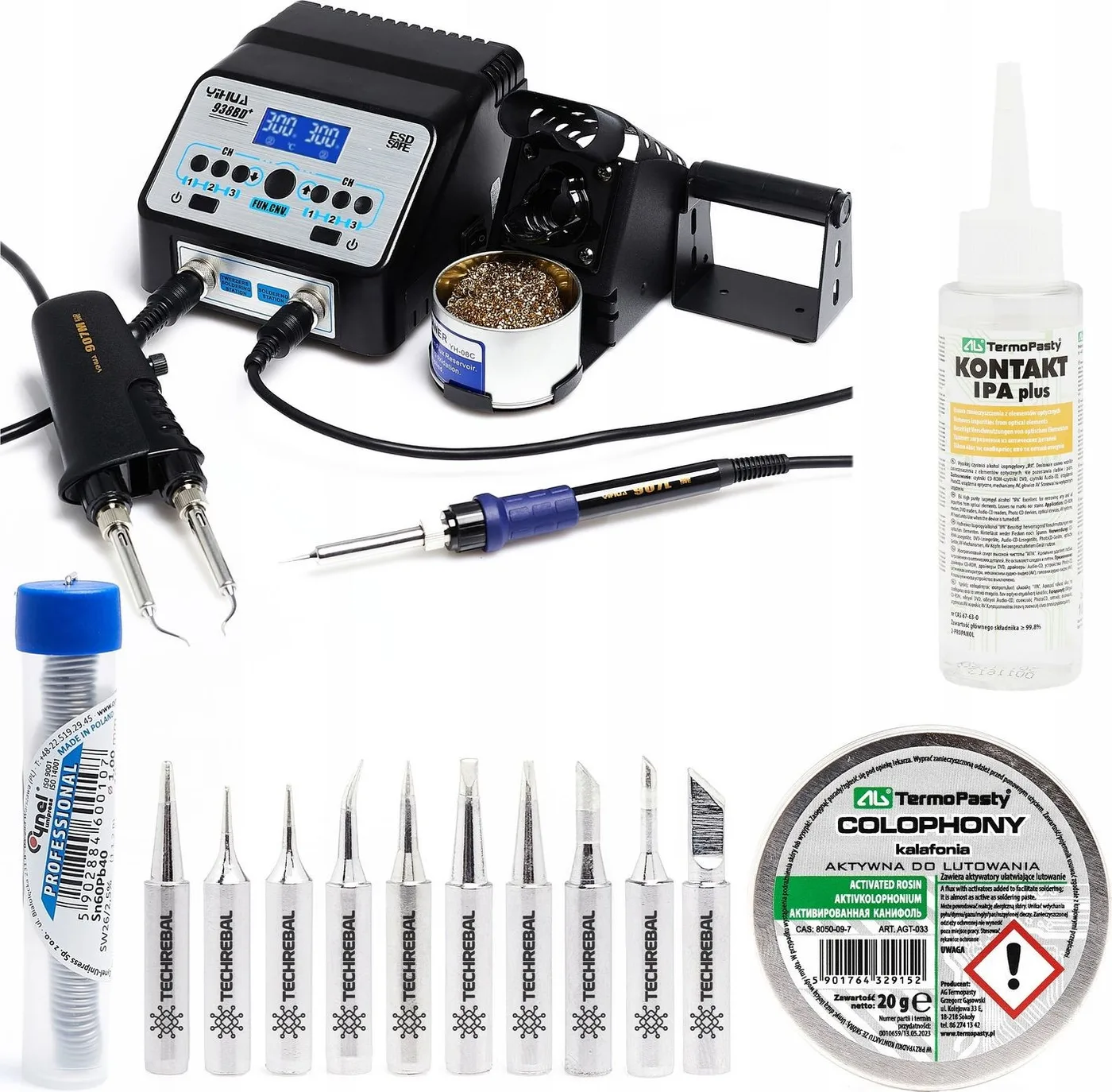 Techrebal Lötstation Yihua 938BD+ Lötspitzen KIT10