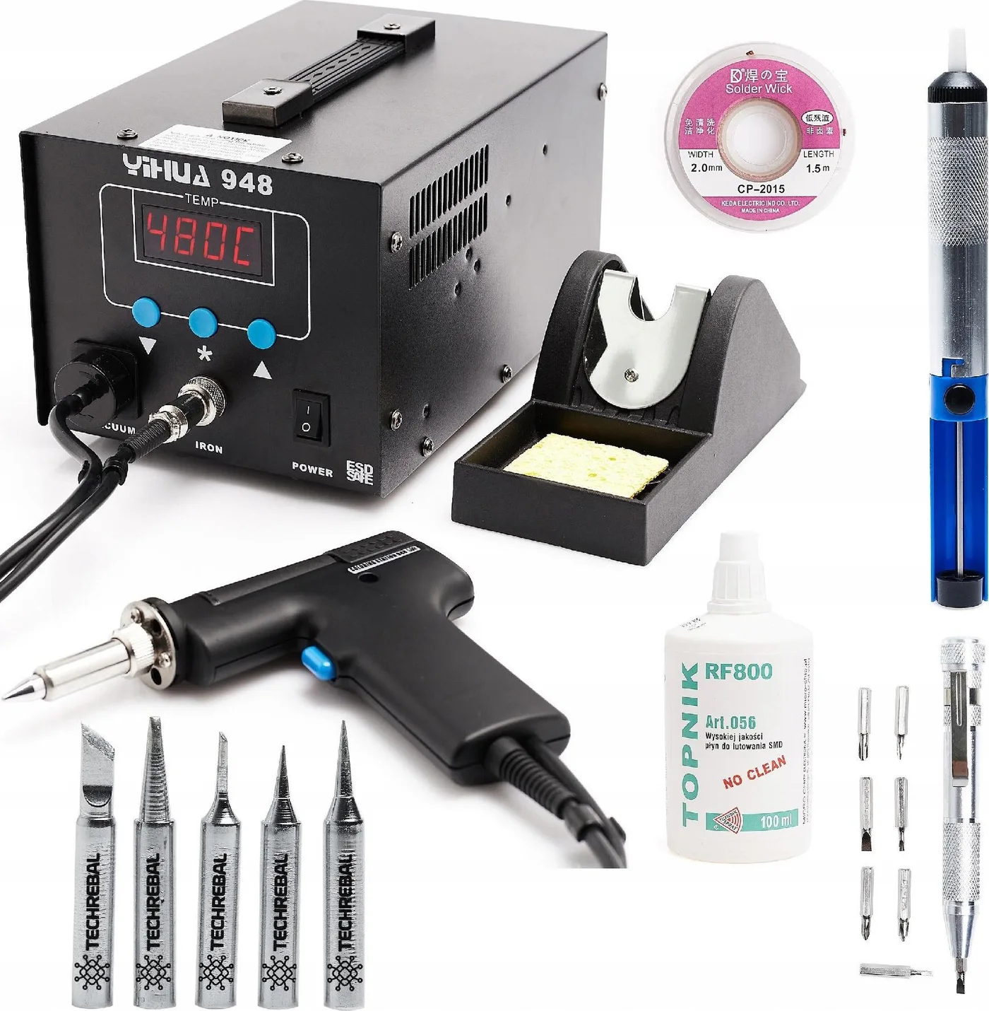 Techrebal LÖTSTATION YIHUA 948 75 W 2-in-1 + LÖTSPITZEN UND ABSAUGUNG