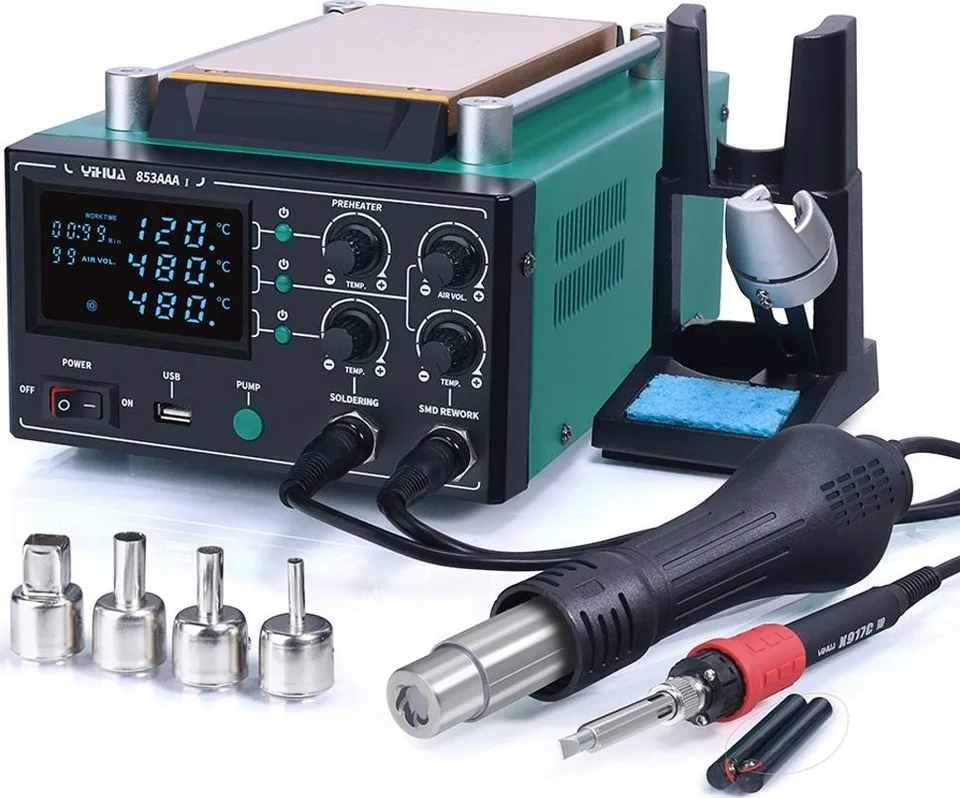 Techrebal 3-in-1-Lötstation (110-W-Lötkolben, Heißluft, Entlötgerät) Yihua 853AAA-I
