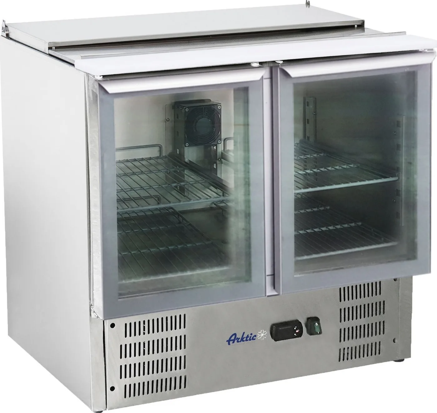 ARKTIC 2-türiger, verglaster Salatkühlschrank mit Abdeckung für 2x GN1/1 und 3x GN1/6, 247 l – Hendi 236246 Salatkühlschrank