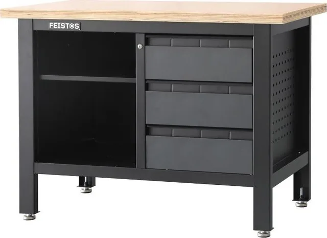 vidaXL Feistos Werkstattausstattung Werkbank Tito 2 inklusive Lochwand Anthrazit/Schwarz 120 x 60 x 87 cm